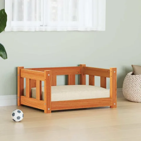 vidaXL Pat pentru câini 55 x 45 x 28 cm Lemn masiv de pin Maro ceruit