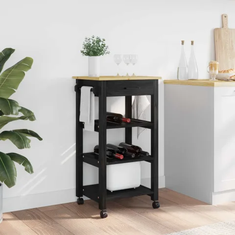 vidaXL Troler de Bucătărie MONZA Negru 48 x 40 x 88,5 cm