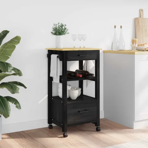 vidaXL Troler de Bucătărie MONZA Negru 48 x 40 x 88,5 cm