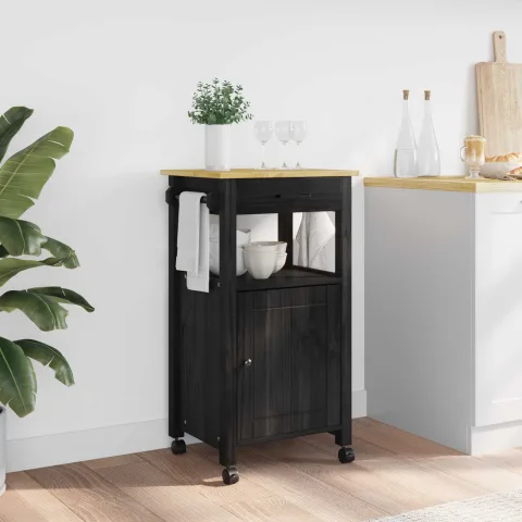 vidaXL Troler de Bucătărie MONZA Negru 48 x 40 x 88,5 cm