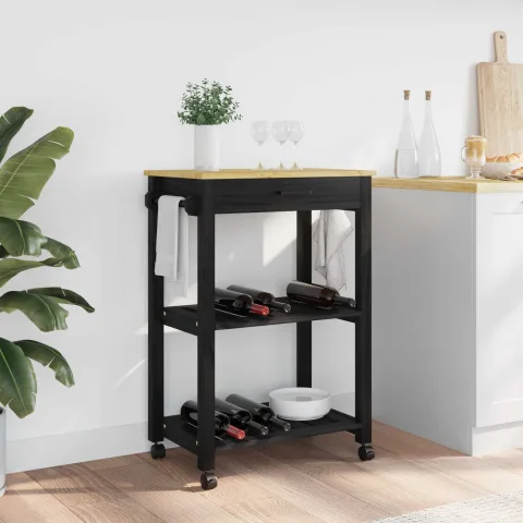 vidaXL Troler de Bucătărie MONZA Negru 60 x 40 x 88,5 cm
