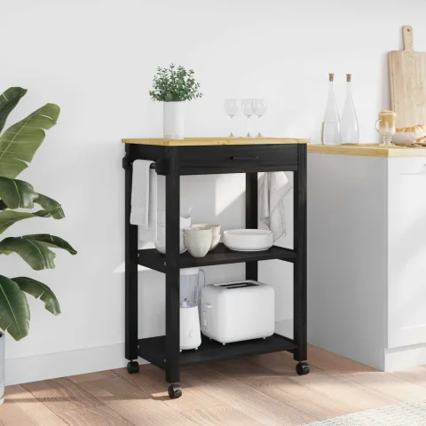 vidaXL Troler de Bucătărie MONZA Negru 60 x 40 x 88,5 cm