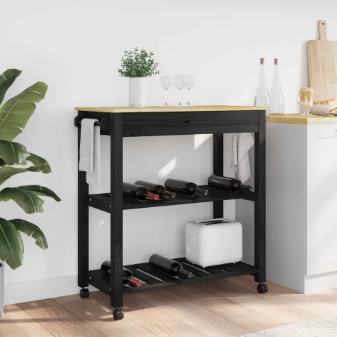 vidaXL Troler de Bucătărie MONZA Negru 84 x 40 x 88,5 cm