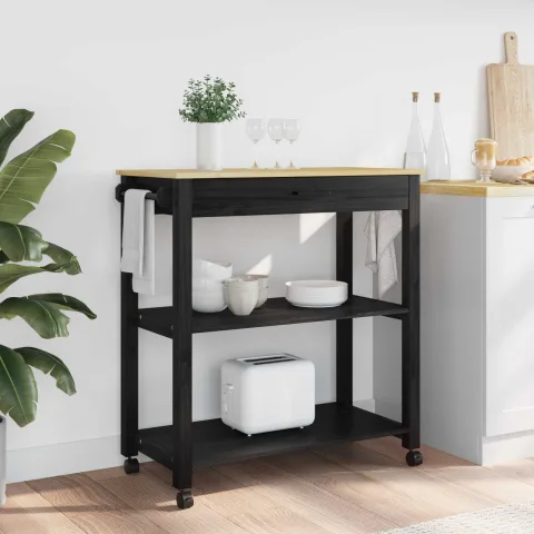 vidaXL Troler de Bucătărie MONZA Negru 84 x 40 x 88,5 cm