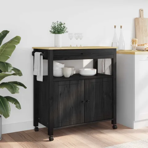 vidaXL Troler de Bucătărie MONZA Negru 84 x 40 x 88,5 cm