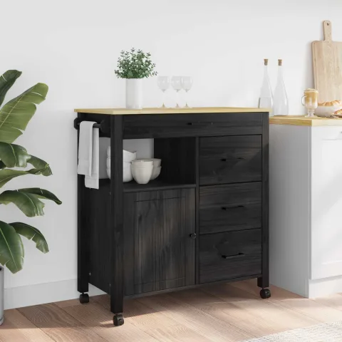 vidaXL Troler de Bucătărie MONZA Negru 84 x 40 x 88,5 cm