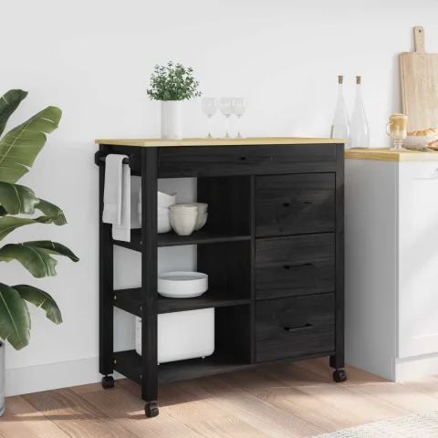 vidaXL Troler de Bucătărie MONZA Negru 84 x 40 x 88,5 cm