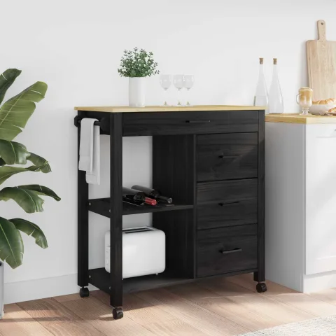 vidaXL Troler de Bucătărie MONZA Negru 84 x 40 x 88,5 cm