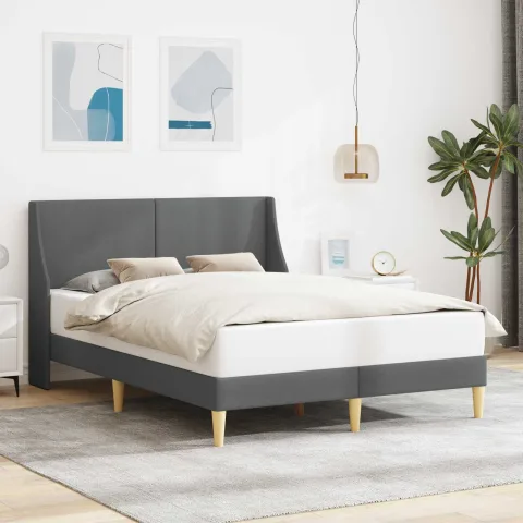 vidaXL Cadru de pat cu headboard Gri închis 153 x 203 cm Țesătură