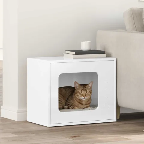 vidaXL Casa pentru pisici Alb Lucios 51 x 30 x 42,5 cm Lemn prelucrat