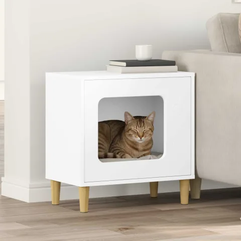 vidaXL Casa pentru pisici Alb 51 x 30 x 52 cm Lemn prelucrat