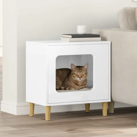 vidaXL Casa pentru pisici Alb Lucios 51 x 30 x 52 cm Lemn prelucrat