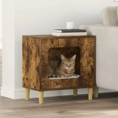 vidaXL Casa pentru pisici Stejar fumuriu 51 x 30 x 52 cm