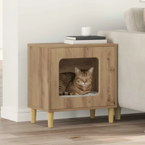 vidaXL Casa pentru pisici Stejar artizanal 51 x 30 x 52 cm