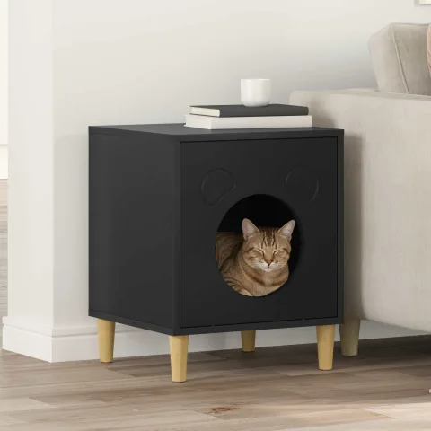 vidaXL Casa pentru pisici Negru 42,5 x 40 x 53 cm Lemn prelucrat