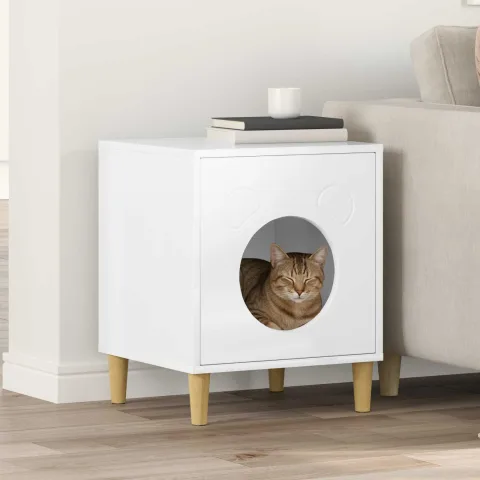 vidaXL Casa pentru pisici Alb Lucios 42,5 x 40 x 53 cm Lemn prelucrat