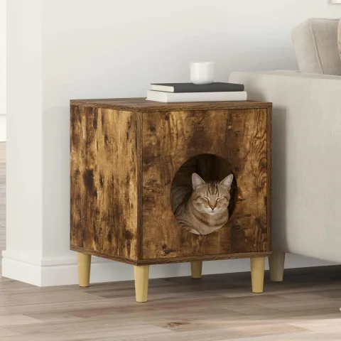 vidaXL Casa pentru pisici Stejar fumuriu 42,5 x 40 x 53 cm