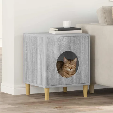 vidaXL Casa pentru pisici Sonoma gri 42,5 x 40 x 53 cm Lemn prelucrat