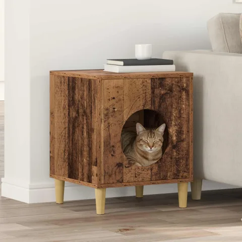 vidaXL Casa pentru pisici Lemn vechi 42,5 x 40 x 53 cm Lemn prelucrat