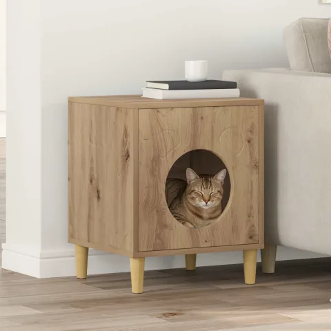 vidaXL Casa pentru pisici Stejar artizanal 42,5 x 40 x 53 cm