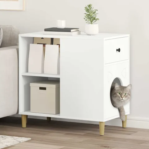 vidaXL Casa pentru pisici Alb 72 x 42,5 x 70 cm Lemn prelucrat