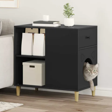 vidaXL Casa pentru pisici Negru 72 x 42,5 x 70 cm Lemn prelucrat