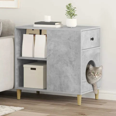 vidaXL Casa pentru pisici Beton 72 x 42,5 x 70 cm Lemn prelucrat