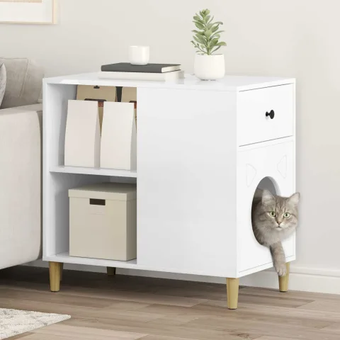 vidaXL Casa pentru pisici Alb Lucios 72 x 42,5 x 70 cm Lemn prelucrat
