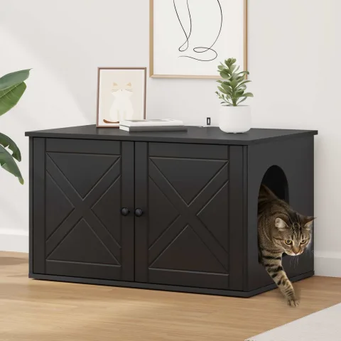 vidaXL Casa pentru pisici Negru 85 x 55 x 50,5 cm Lemn prelucrat