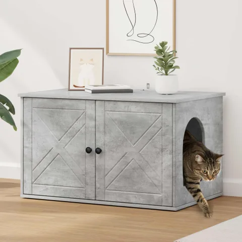 vidaXL Casa pentru pisici Beton 85 x 55 x 50,5 cm Lemn prelucrat