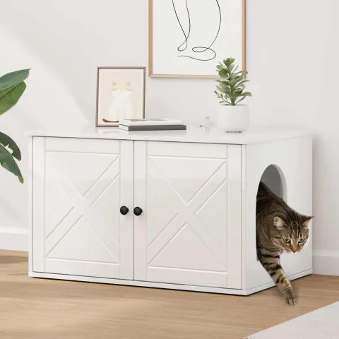 vidaXL Casa pentru pisici Alb Lucios 85 x 55 x 50,5 cm Lemn prelucrat