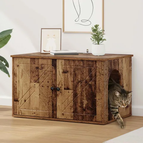 vidaXL Casa pentru pisici Lemn vechi 85 x 55 x 50,5 cm Lemn prelucrat