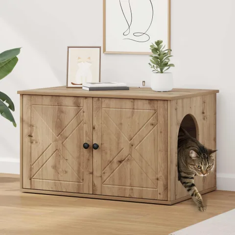 vidaXL Casa pentru pisici Stejar artizanal 85 x 55 x 50,5 cm