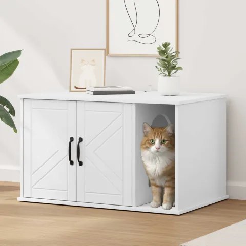 vidaXL Casa pentru pisici Alb 85 x 55 x 50,5 cm Lemn prelucrat