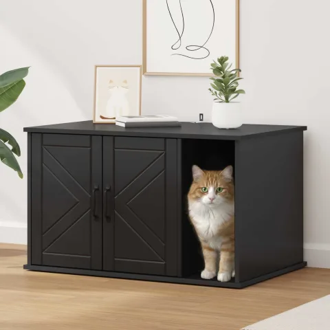 vidaXL Casa pentru pisici Negru 85 x 55 x 50,5 cm Lemn prelucrat