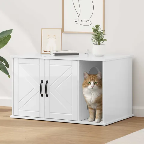 vidaXL Casa pentru pisici Alb Lucios 85 x 55 x 50,5 cm Lemn prelucrat