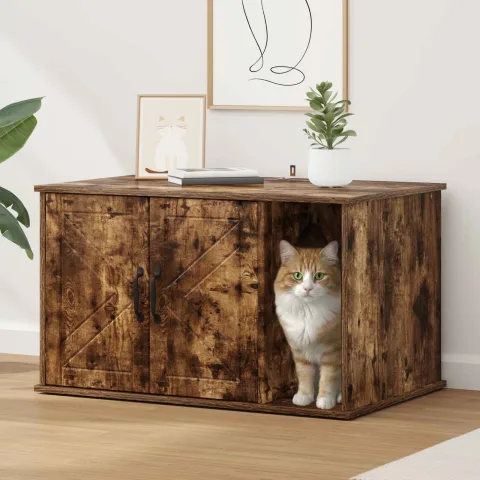 vidaXL Casa pentru pisici Stejar fumuriu 85 x 55 x 50,5 cm