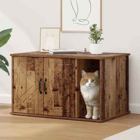 vidaXL Casa pentru pisici Lemn vechi 85 x 55 x 50,5 cm Lemn prelucrat