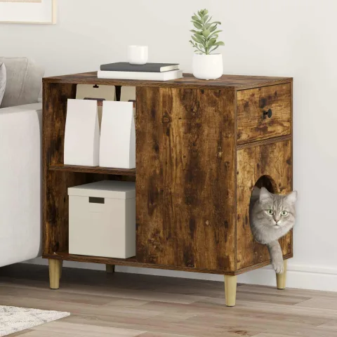 vidaXL Casa pentru pisici Stejar fumuriu 72 x 42,5 x 70 cm