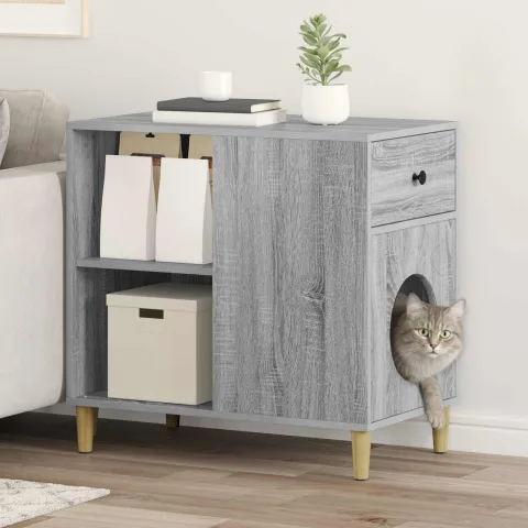 vidaXL Casa pentru pisici Sonoma gri 72 x 42,5 x 70 cm Lemn prelucrat