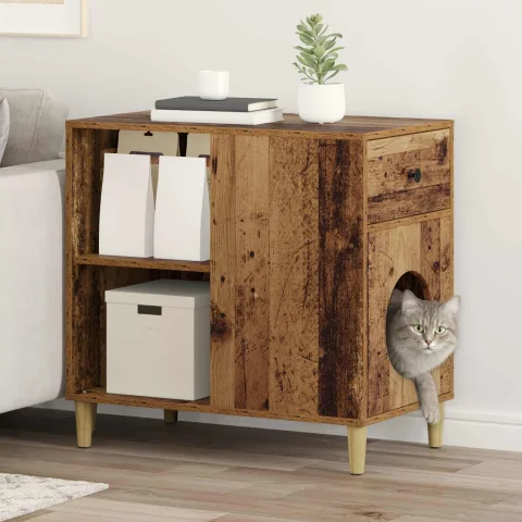 vidaXL Casa pentru pisici Lemn vechi 72 x 42,5 x 70 cm Lemn prelucrat