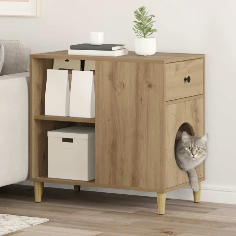 vidaXL Casa pentru pisici Stejar artizanal 72 x 42,5 x 70 cm