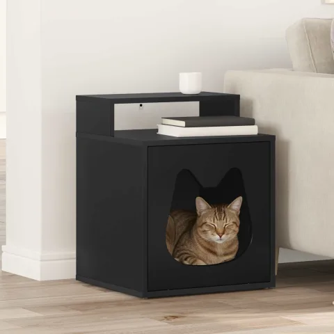 vidaXL Casa pentru pisici Negru 42,5 x 40 x 53,5 cm Lemn prelucrat