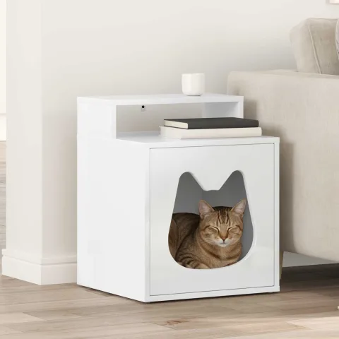vidaXL Casa pentru pisici Alb Lucios 42,5 x 40 x 53,5 cm