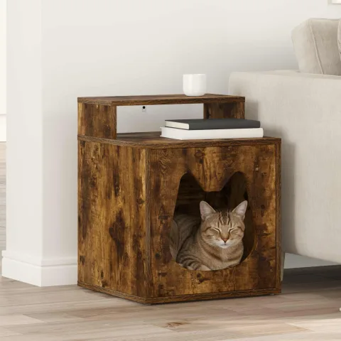 vidaXL Casa pentru pisici Stejar fumuriu 42,5 x 40 x 53,5 cm