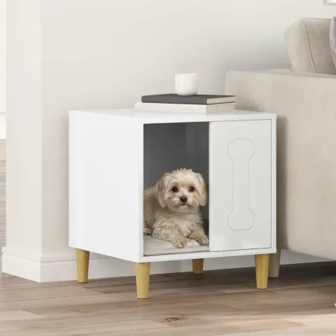 vidaXL Casă pentru câini Alb Lucios 44 x 42 x 49 cm Lemn prelucrat
