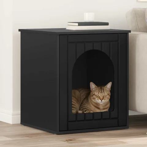 vidaXL Casa pentru pisici Negru 53 x 52 x 62 cm Lemn prelucrat