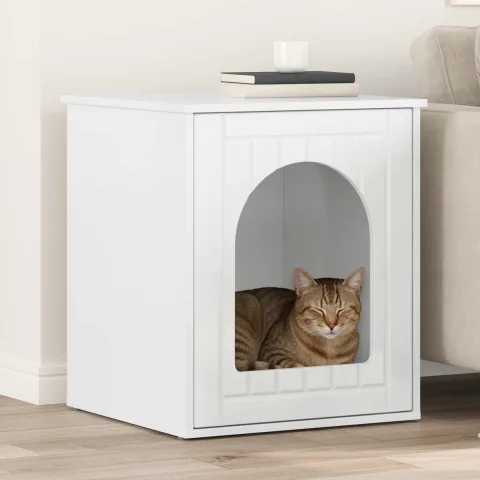 vidaXL Casa pentru pisici Alb Lucios 53 x 52 x 62 cm Lemn prelucrat