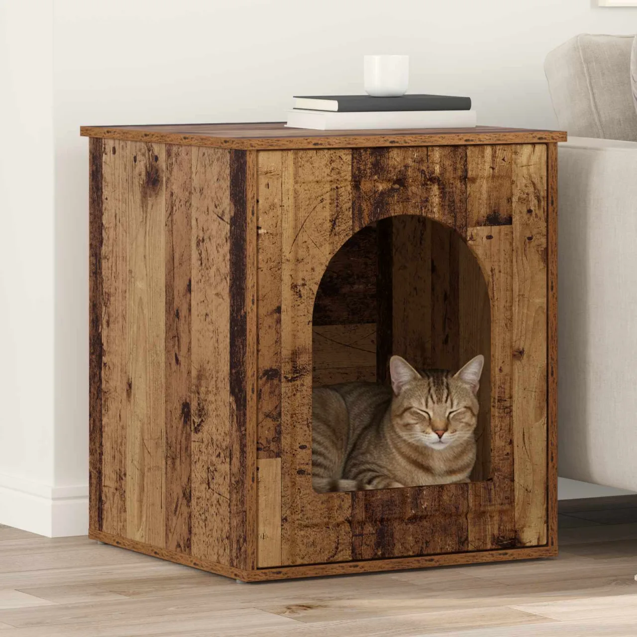 vidaXL Casa pentru pisici Lemn vechi 53 x 52 x 62 cm Lemn prelucrat