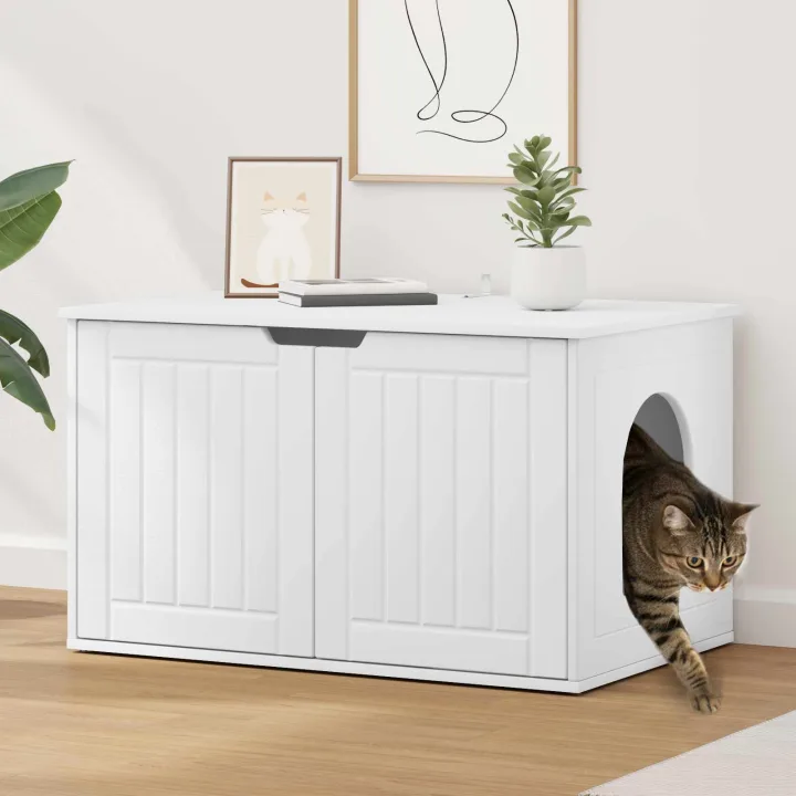 vidaXL Casa pentru pisici Alb 85 x 55 x 50,5 cm Lemn prelucrat